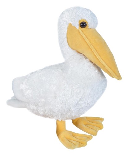 Pluszowa maskotka białego pelikana dzioborogiego marki Wild Republic o wysokości 30 cm z dużym żółtym dziobem