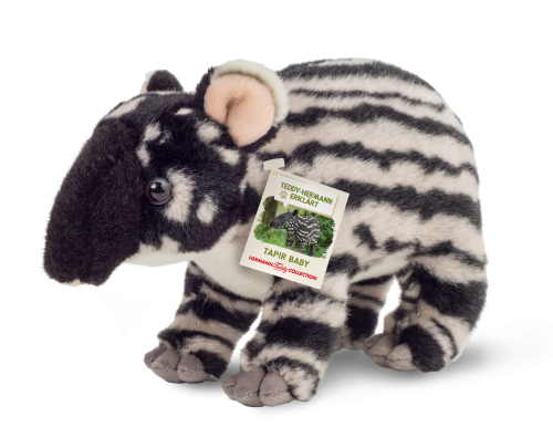 Czarno-biały pluszowy młody tapir 24cm w jasne paski i kropki maskotka premium Hermann Teddy Collection