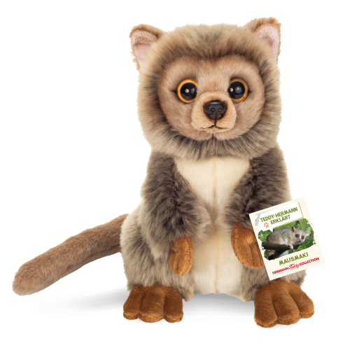 Szaro-brązowy pluszowy lemur myszaty 21cm z długim puszystym ogonem maskotka premium Hermann Teddy Collection