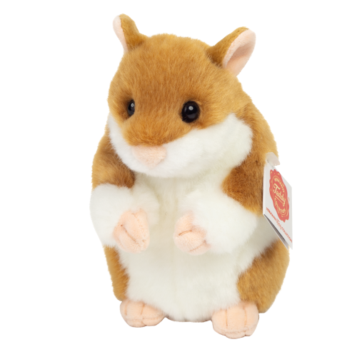 Rudobiały pluszowy chomik 16cm trzymający łapki przy pyszczku maskotka premium Hermann Teddy Collection