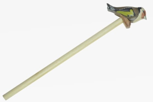 Drewniany ołówek Cornelissen o długości 17 cm ze zdejmowaną kolorową rzeźbioną figurką szczygła
