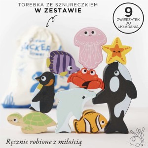 Drewniane figurki zwierząt morskich – układanka dla dzieci 18m+ – Le Toy Van