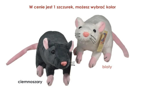 Szary i biały pluszowy szczur Cornelissen o długości 24 cm z różowymi ogonkami z przodu